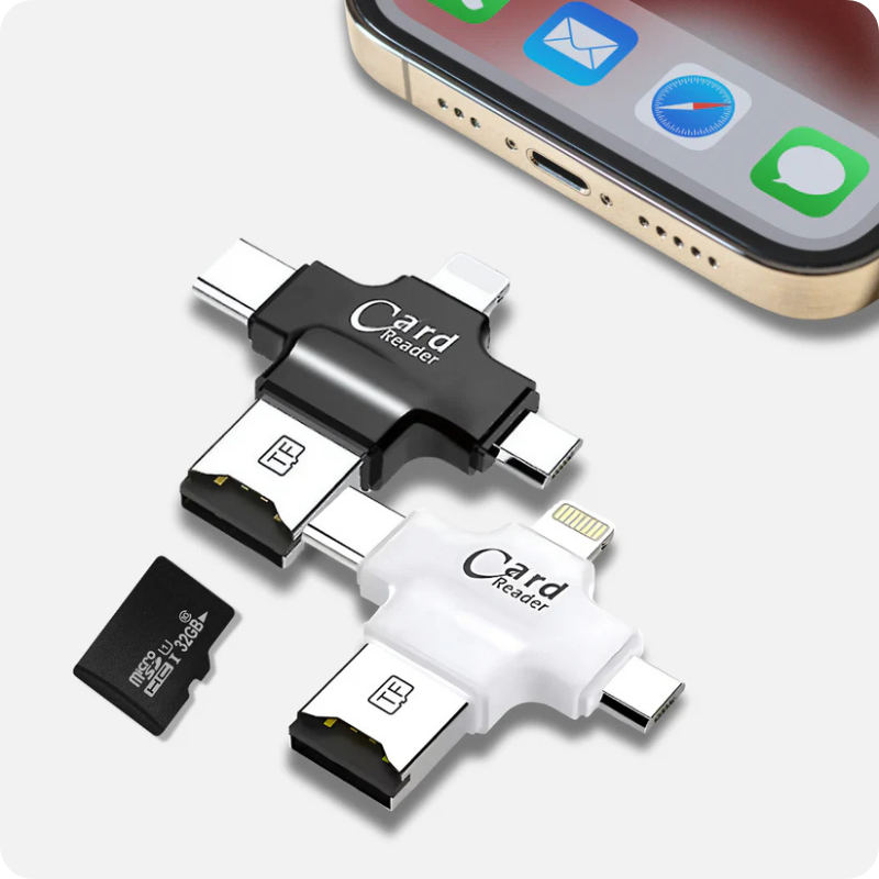 Multifunksjonell SD-kortleser for Android, iPhone og laptop – Støtter USB-C, Lightning og MicroSD-kort